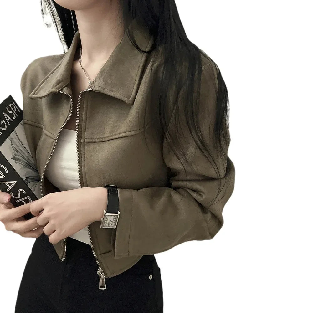 Korean Chic Suede Zipper Jacket