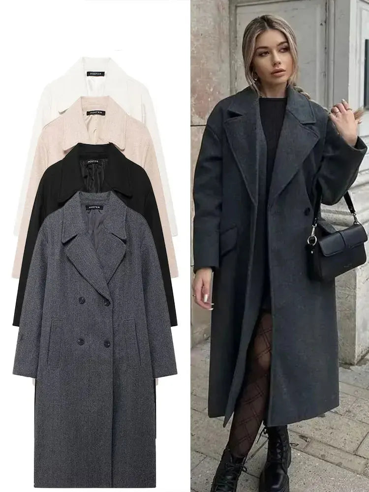 Winter Coat For Women 2024 Solid Lapel Double Breasted Long