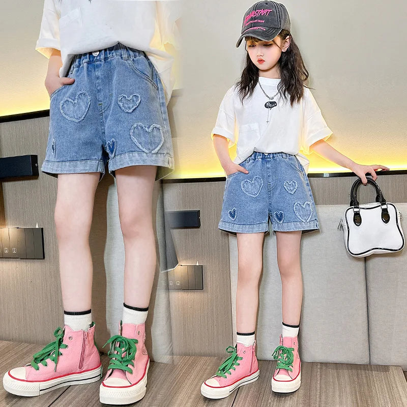 Girls' Pearl Heart Denim Shorts