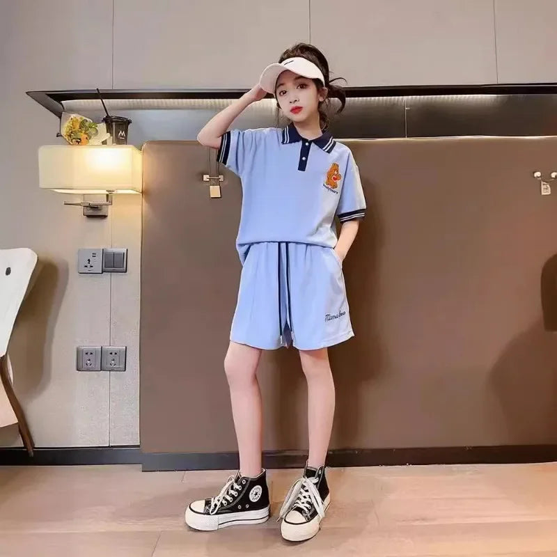 Teen Girls' Cartoon Bear T-Shirt & Shorts Set
