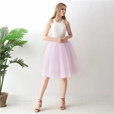 5-Layer Black Pleated Tulle Midi Skirt