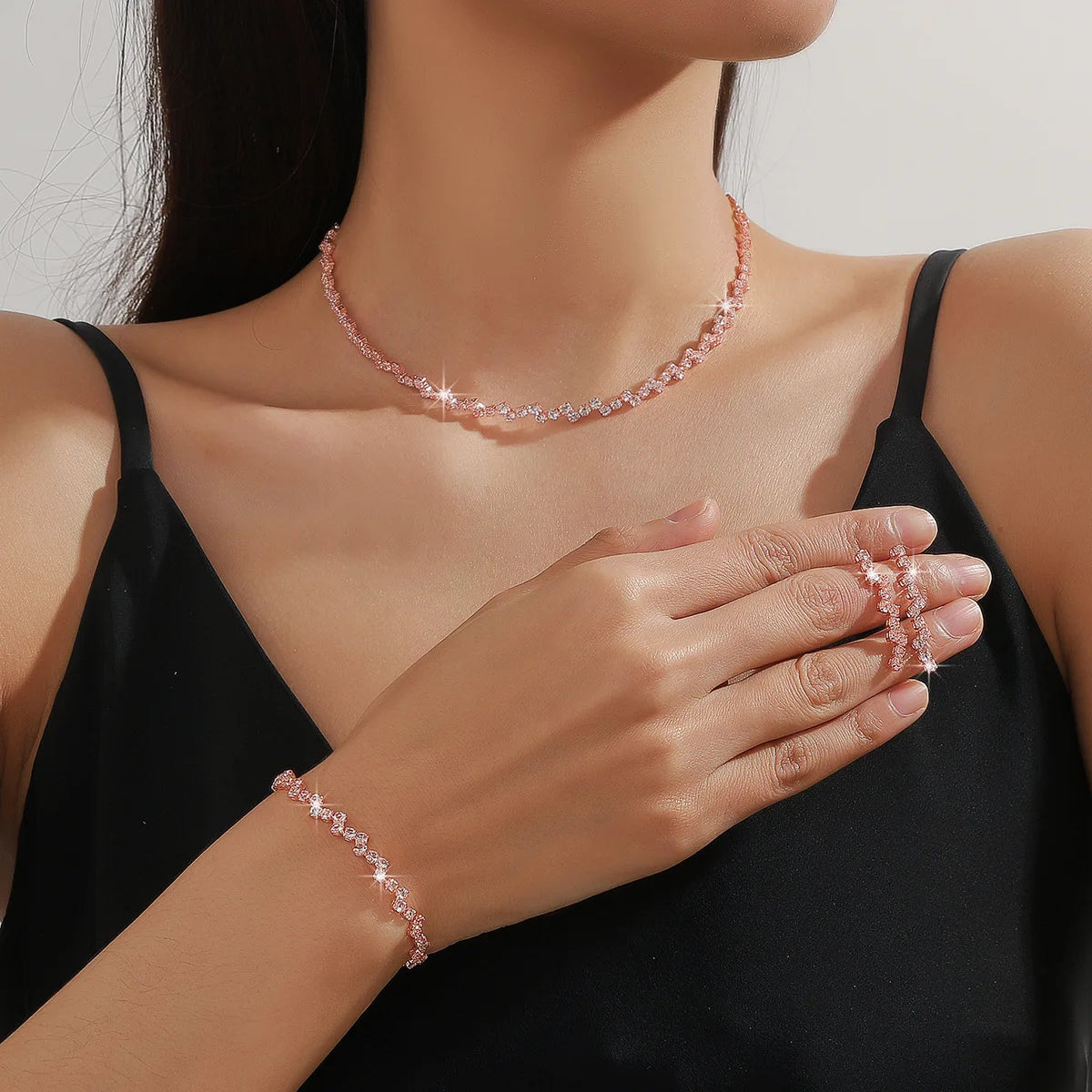 Wave Style Zircon Claw Chain Jewelry Set