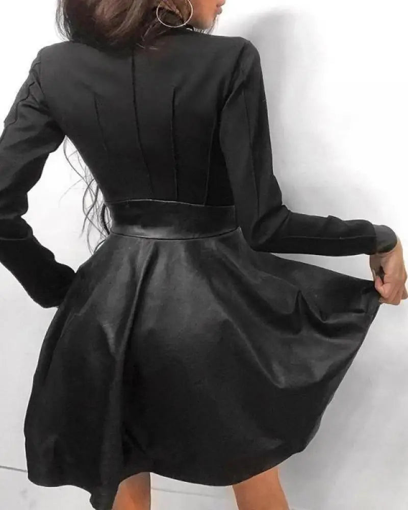 Faux Leather Dress Women Sexy Lace Mini Dress