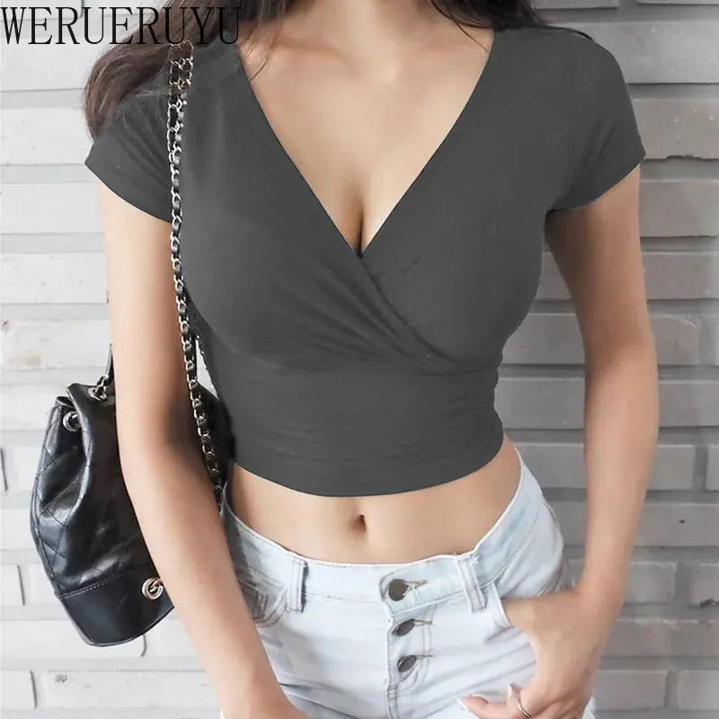 Black V-Neck Y2K Crop Top