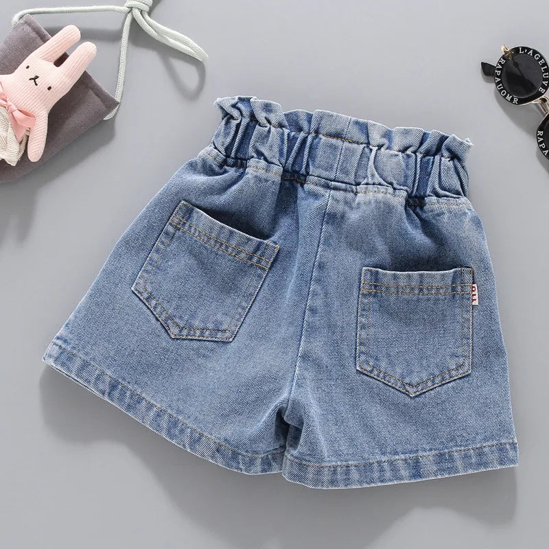 Embroidered Smile Face Denim Shorts