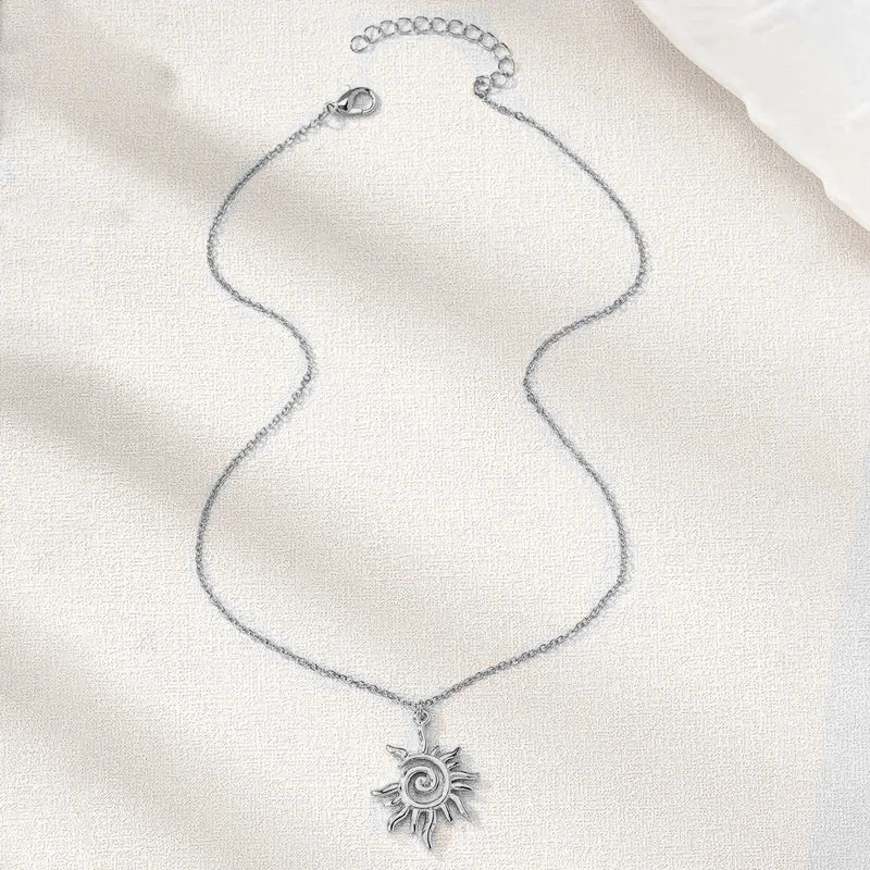 Vintage Gold Silver Whirlpool Sun Necklace