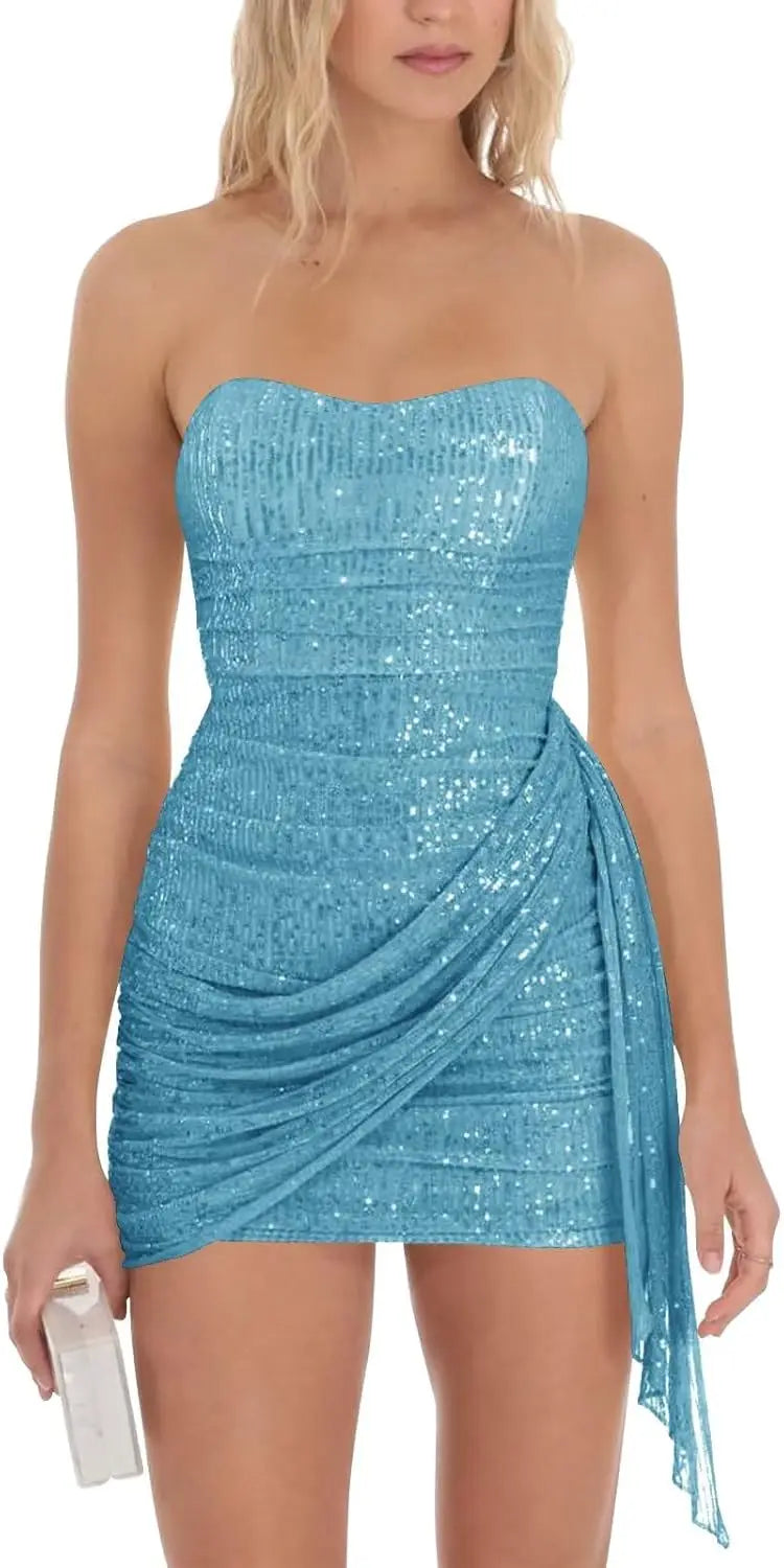 Sparkly Sequin Homecoming Dresses for Teens 2025 Short Strapless Prom Dress Corset Bodycon Cocktail Party Gown Graduation Dress