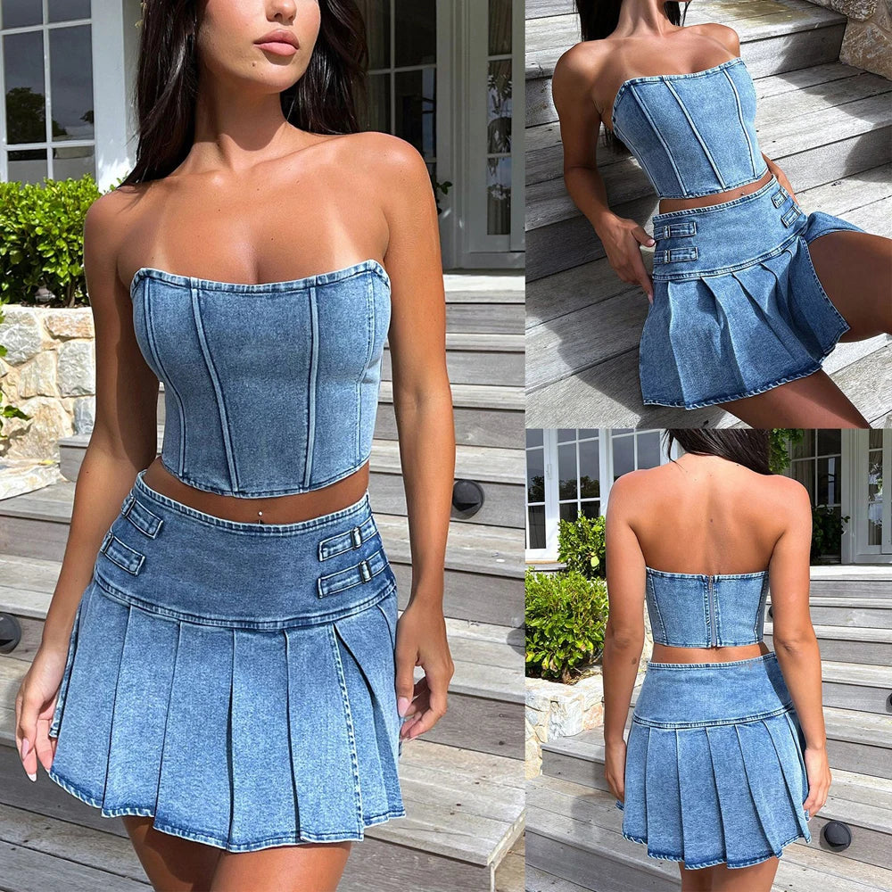 Sexy Summer Outfits Women 2026 Fashion Jean Dress with Skirt