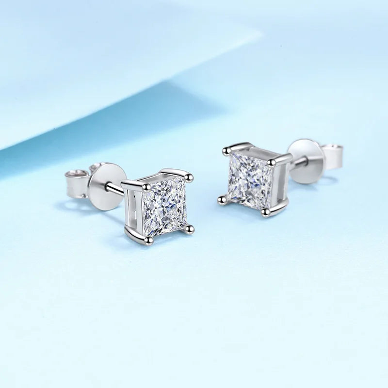 Sterling Silver Square Crystal Earrings