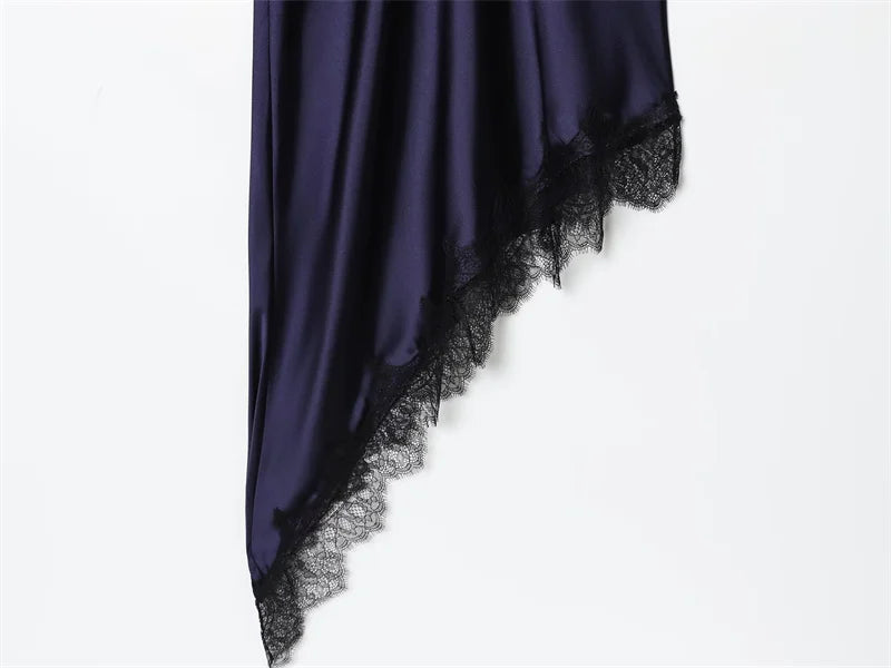 Women's Dress 2025 New Fashion Sexy Satin Texture Asymmetrical Slip Dresses for Women Lace Trim Chic Ladies Dress