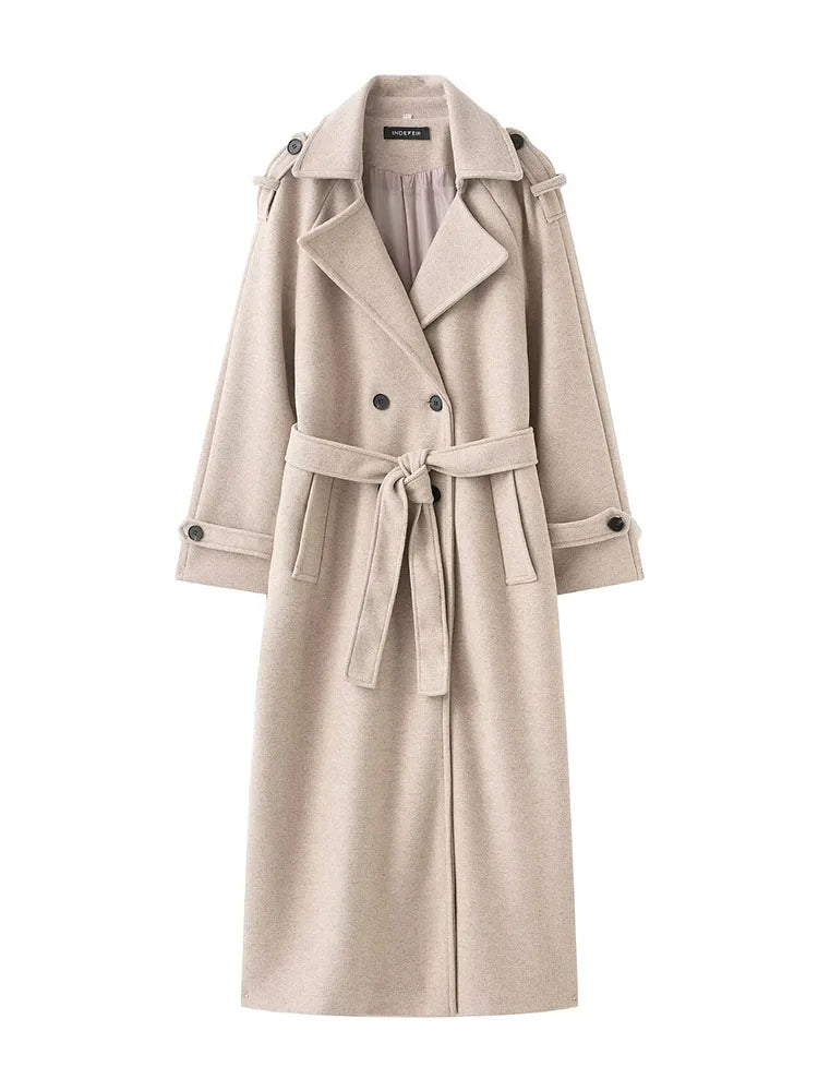 HH Women Fashion Lapel Double-breasted Pocket Belte