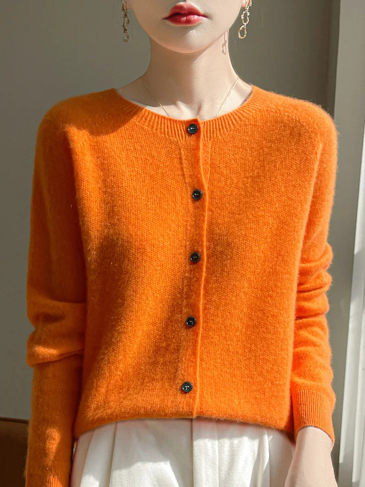 ADDONEE Women's Merino Wool O-Neck Cardigan