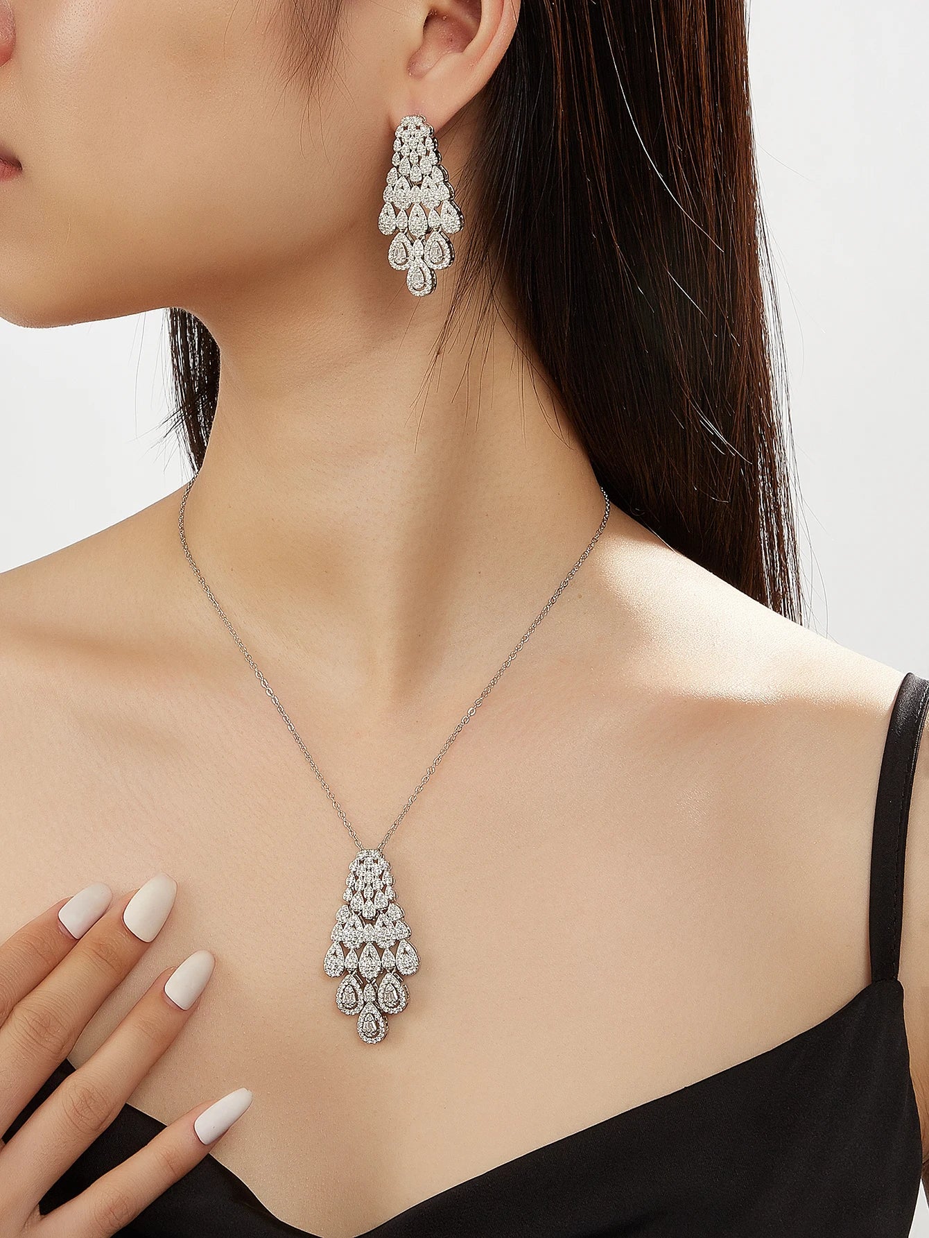 Elegant Water Droplet Cubic Zirconia Set