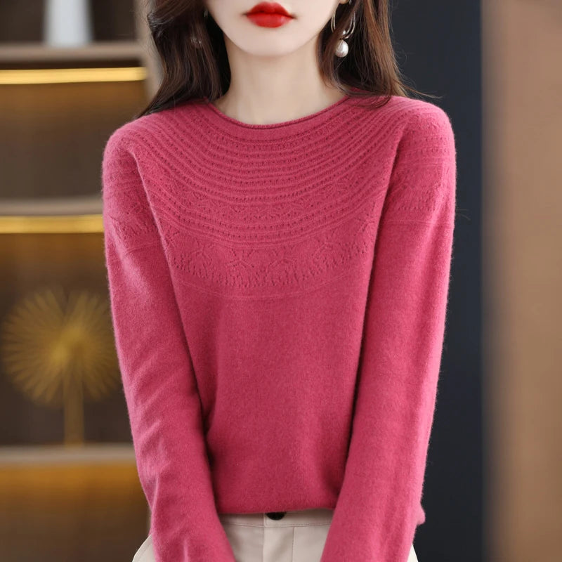 100% Merino Wool Round Neck Sweater for Women