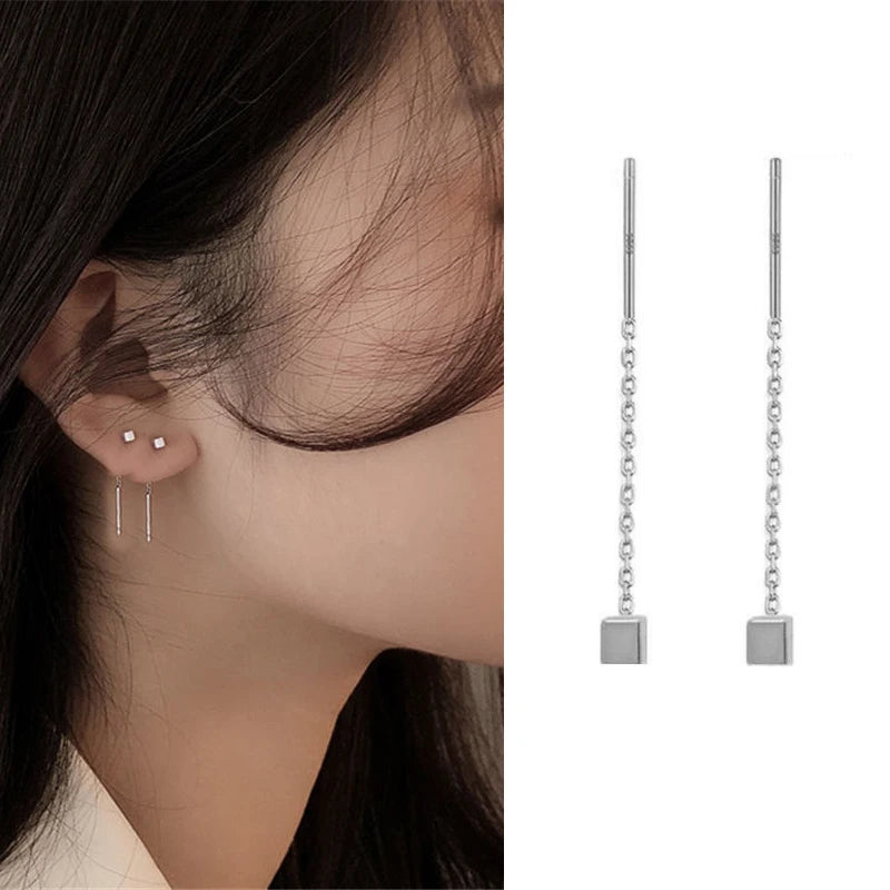 S925 Silver Star Line Tassel Earrings