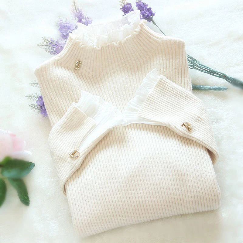 Y2K Lace Patchwork Turtleneck Sweater for Women