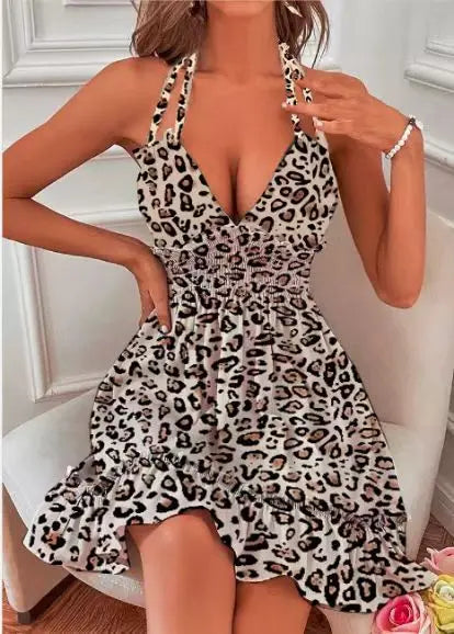 Summer New Vestidos Women Trendy Dress V Neck Sleeveless Halter