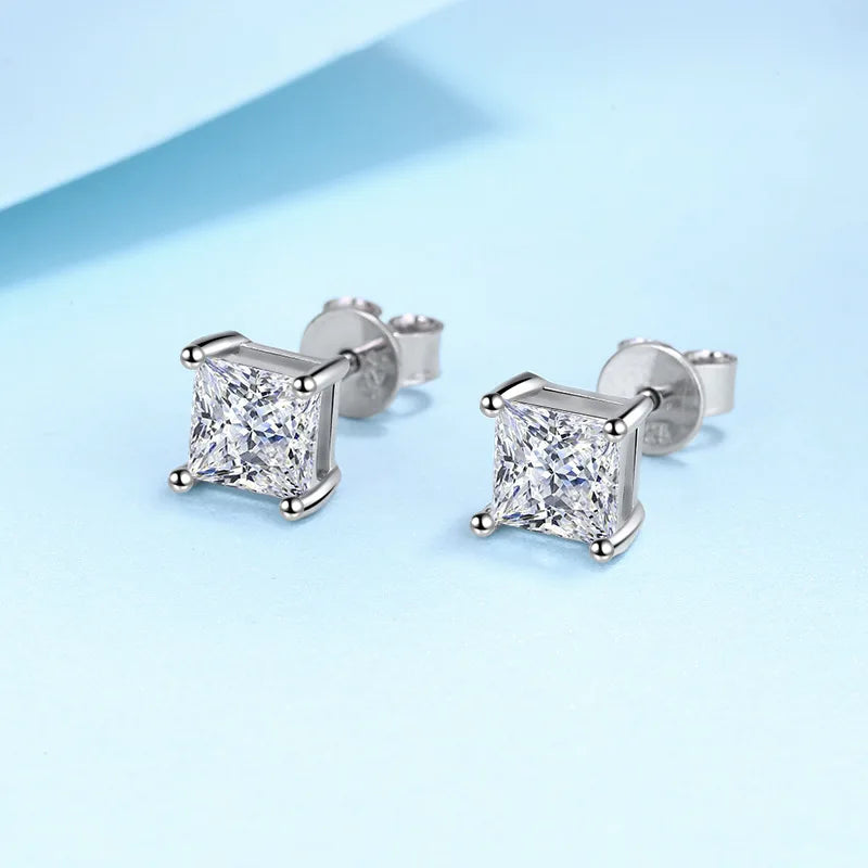 Sterling Silver Square Crystal Earrings