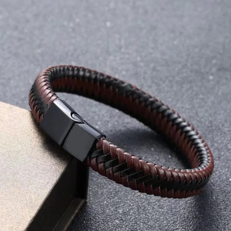Men's PU Leather Magnetic Black Bracelet