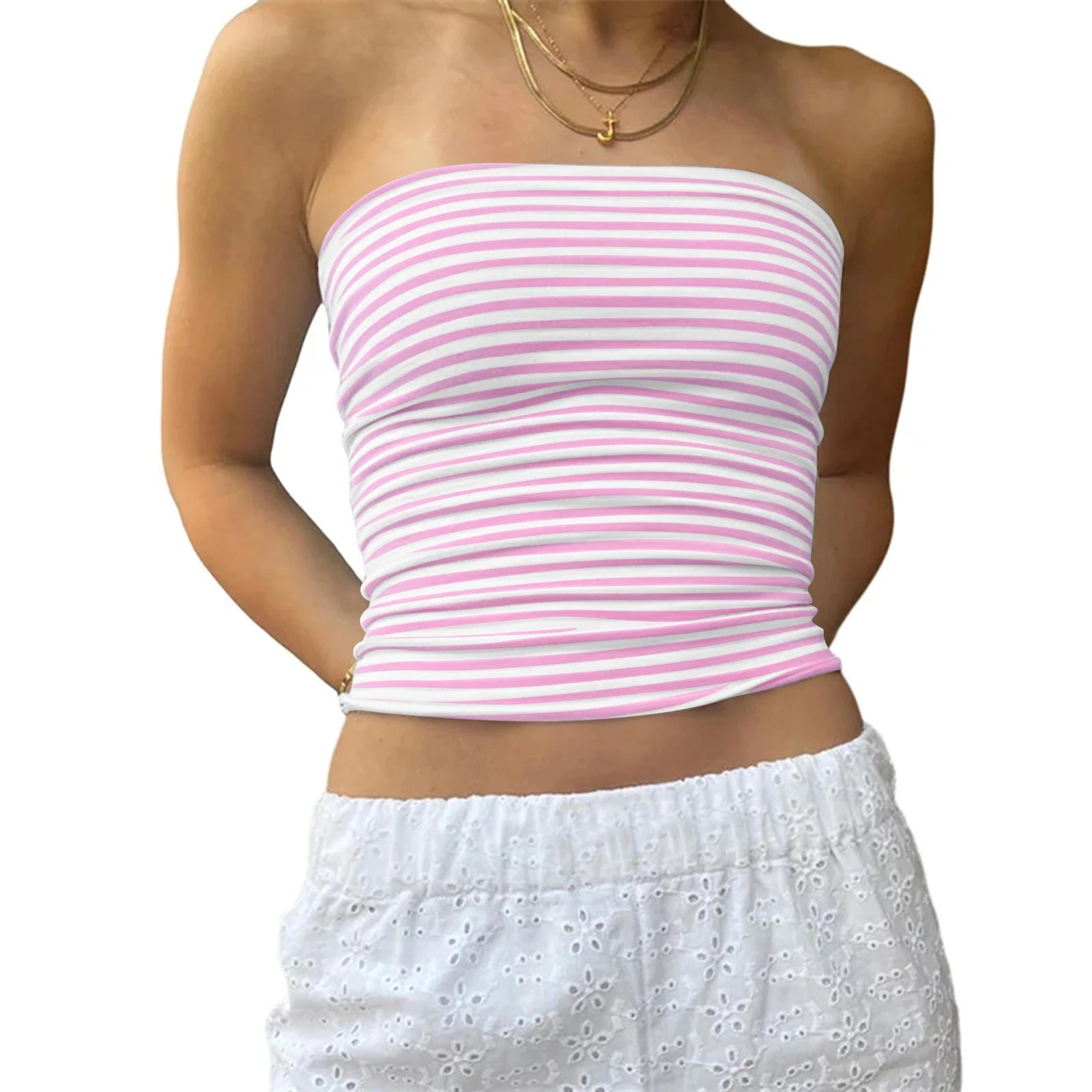 Women's Tube Tops Sleeveless Strapless Off Shoulder Crop Tops Shirt for Party Club Short Tank Top Summer
