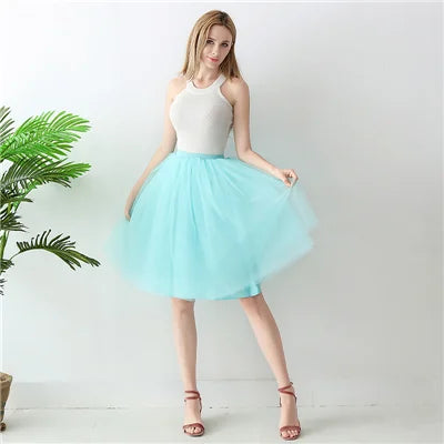 5-Layer Black Pleated Tulle Midi Skirt