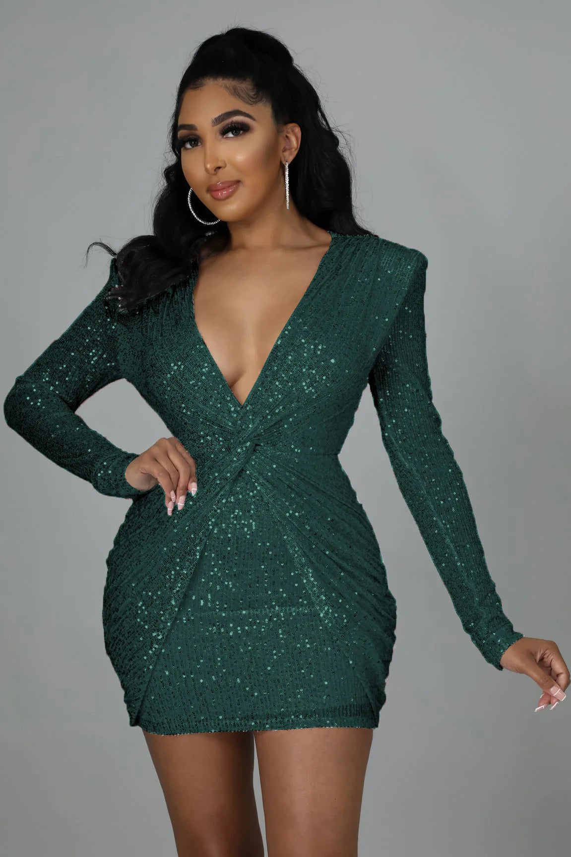 Elegant Party Dresses for Women 2025 Sequin V-neck Pleated Slim Sexy Dress