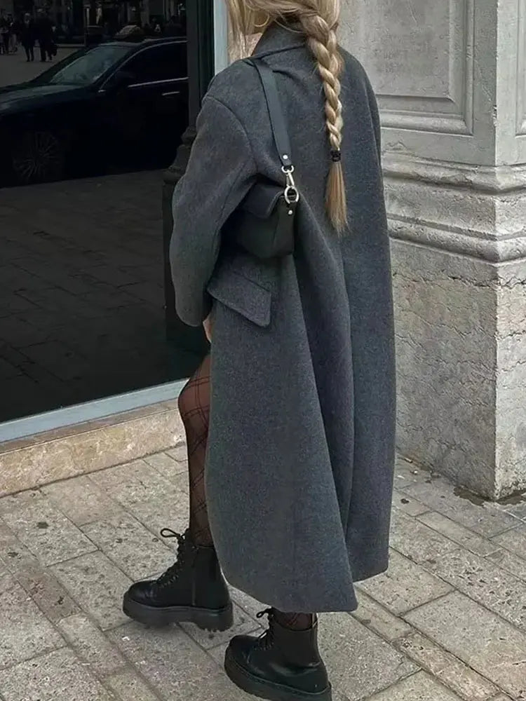 Winter Coat For Women 2024 Solid Lapel Double Breasted Long
