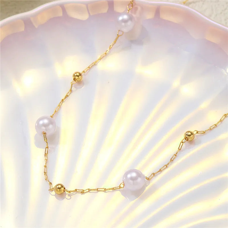 Simple Pearl Beads Gold Necklace