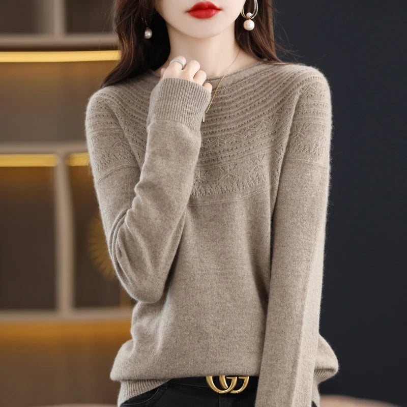 100% Merino Wool Round Neck Sweater for Women