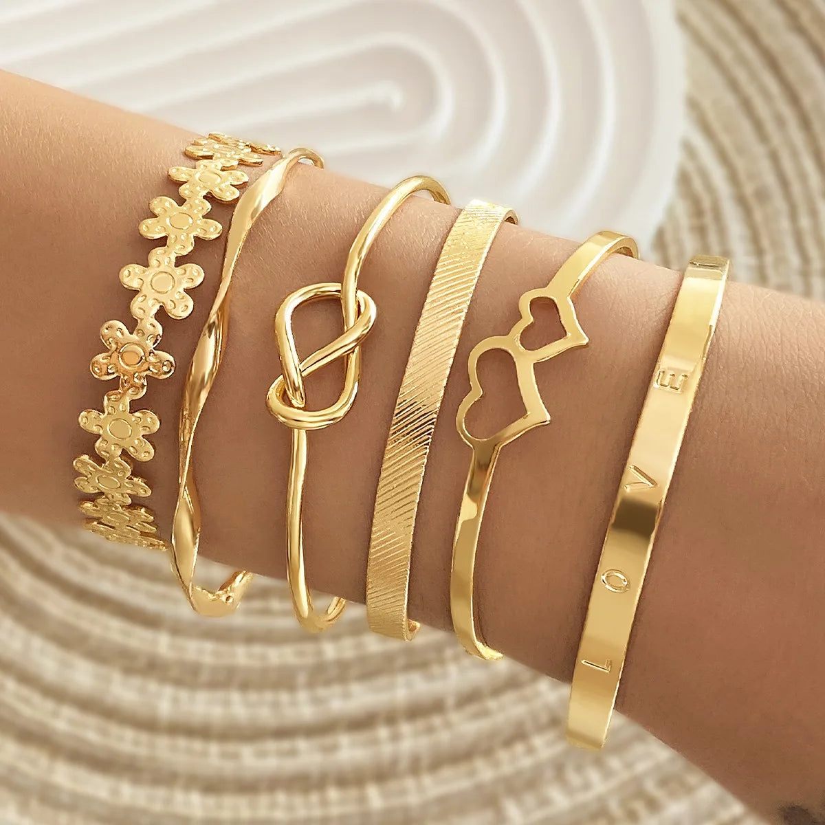 7Pcs Punk Vintage Gold Arrowhead Bracelets Set