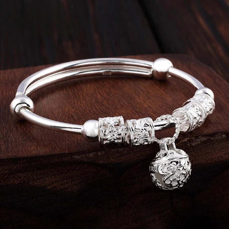 925 Sterling Silver Adjustable Bell Pendant Bracelet