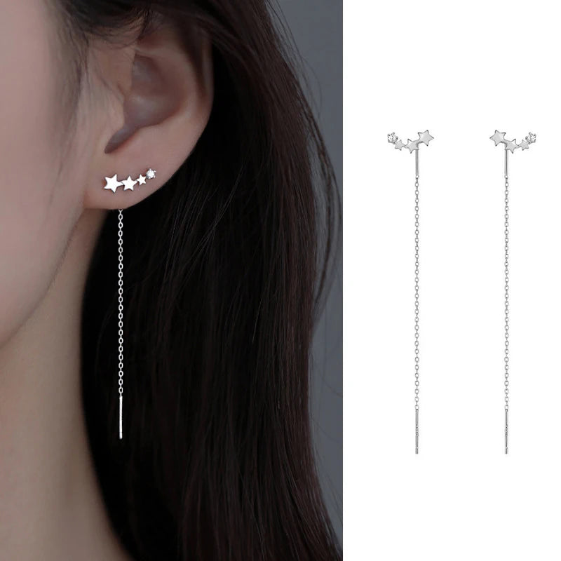 S925 Silver Star Line Tassel Earrings