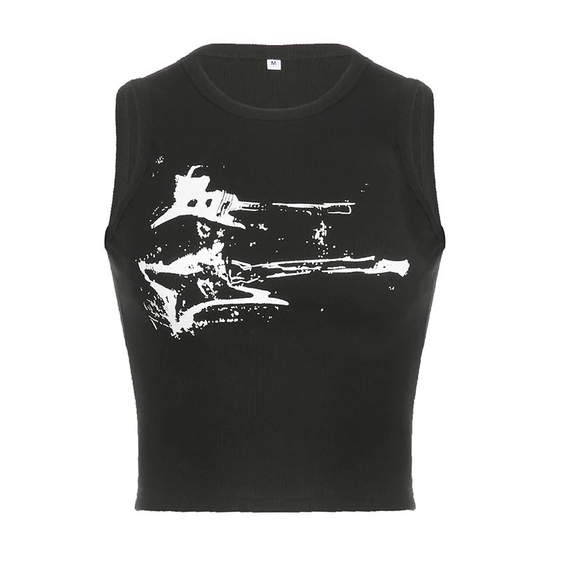 Guitar Print Sleeveless Crop Top