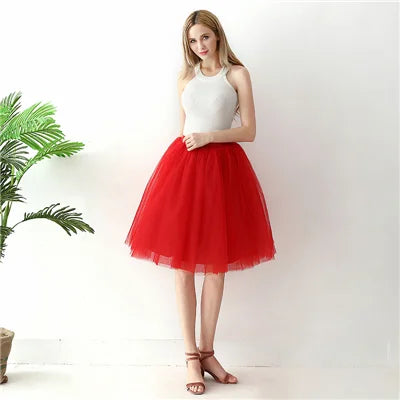 5-Layer Black Pleated Tulle Midi Skirt