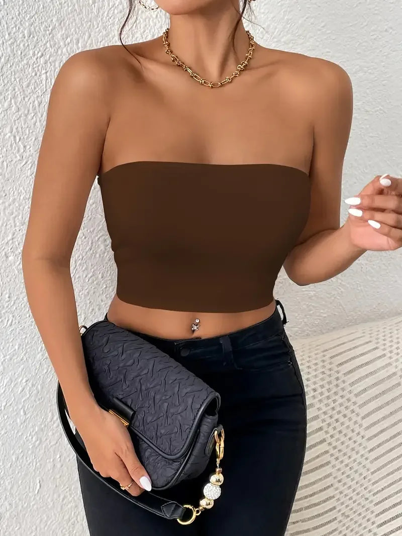 Sexy Bodycon Crop Tube Top, Solid Stretchy Tube Top, Casual Every Day Tops, Women's Clothing