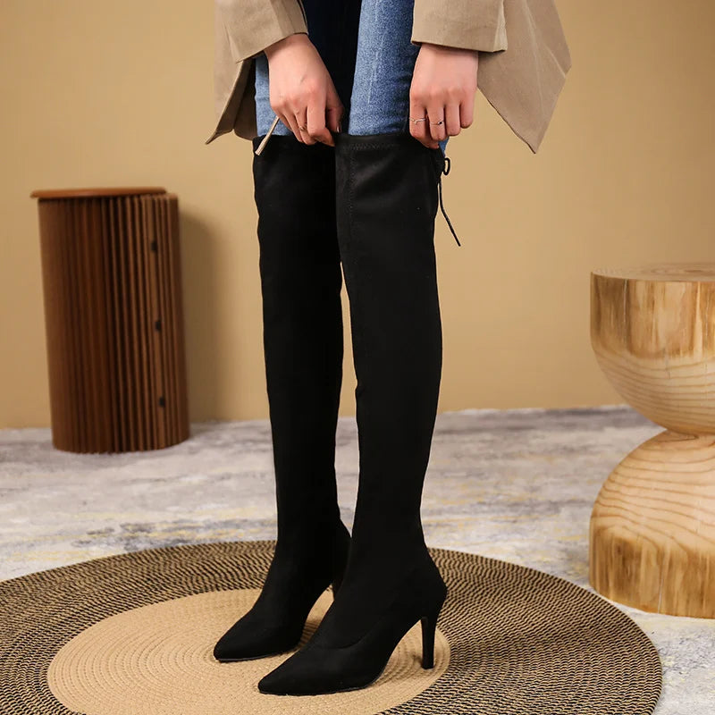 Ladies Fashion Leopard Print Over Knee Boots