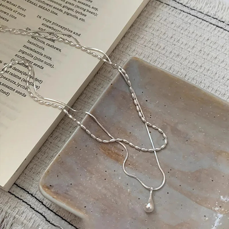 925 Sterling Silver Double Layer Geometric Pendant Necklace