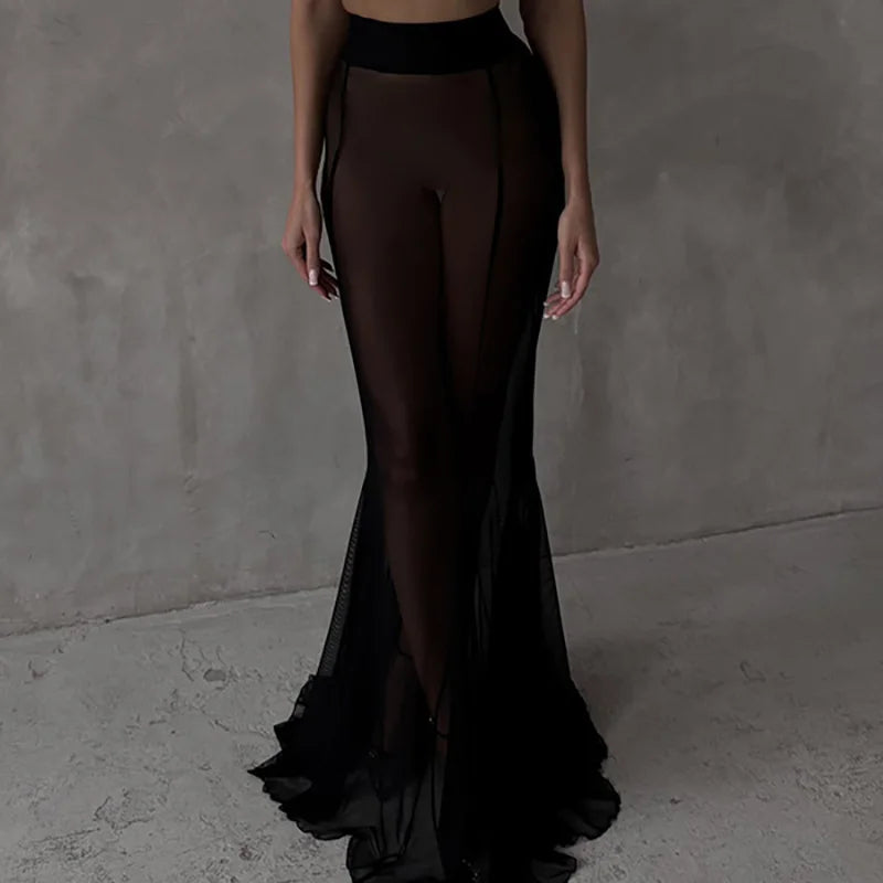 Elegant Retro V Neck Top And Slim Skirt 2pc Sets For Women Sexy See Through Skirt Two Piece Suits 2025 Chic Ladies Street Outfit