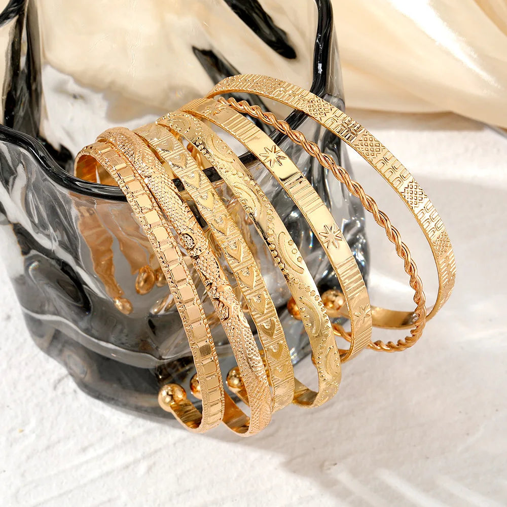 7Pcs Punk Vintage Gold Arrowhead Bracelets Set
