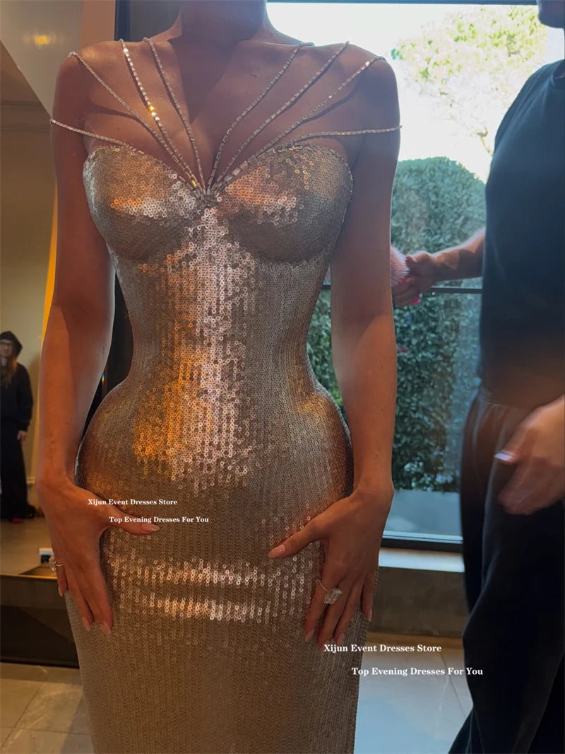Xijun Sexy Silver Mermaid Evening Dresses