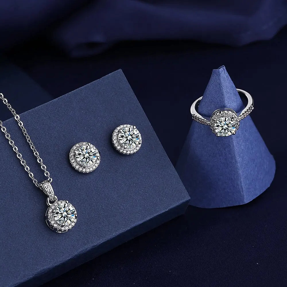 Solitaire Lab Diamond 925 Sterling Silver Bridal Set