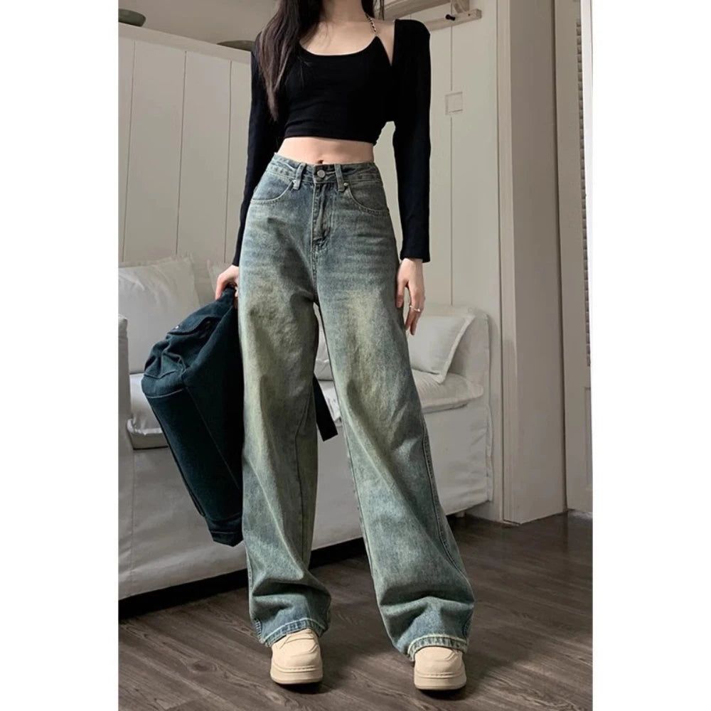 Retro Washed Vintage High-Waisted Jeans