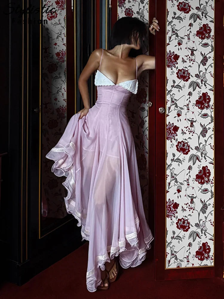 Sexy Patchwork Pleated Women's Long Dress