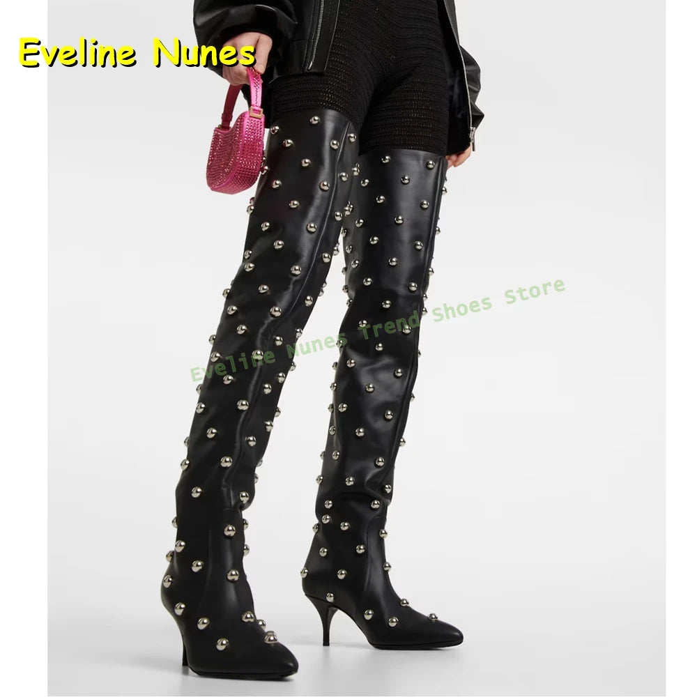 Metal Rivet Sexy Over The Knee Boots Pointed Toe Stiletto