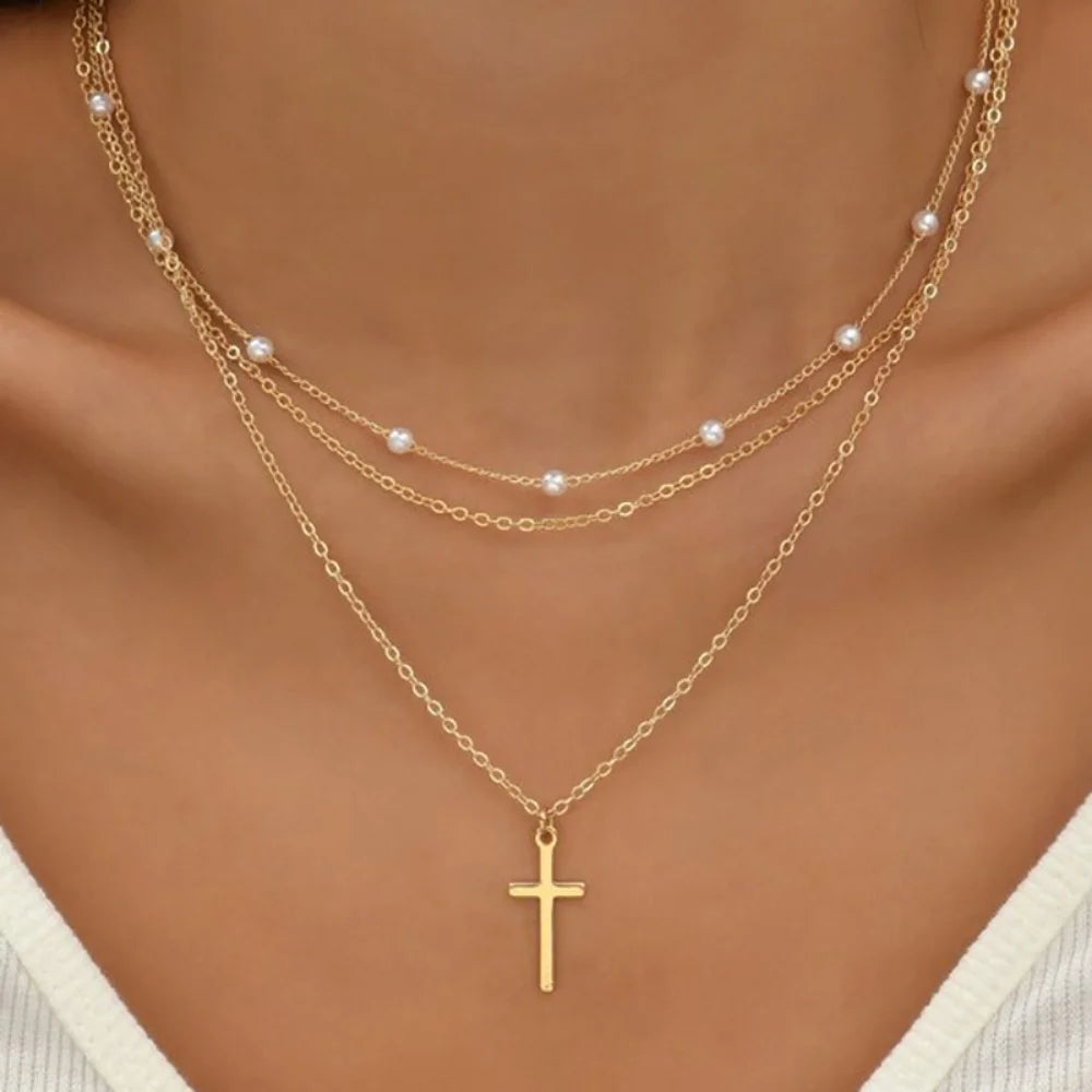14K Gold Plated Layered Pearl Necklace