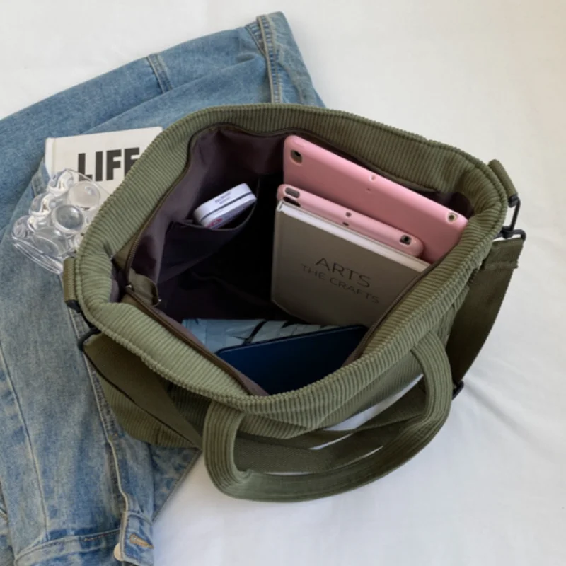 Versatile Corduroy College Shoulder Bag