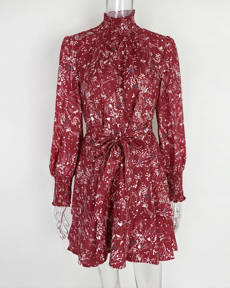 Chiffon Ruffles Floral Print Dresses