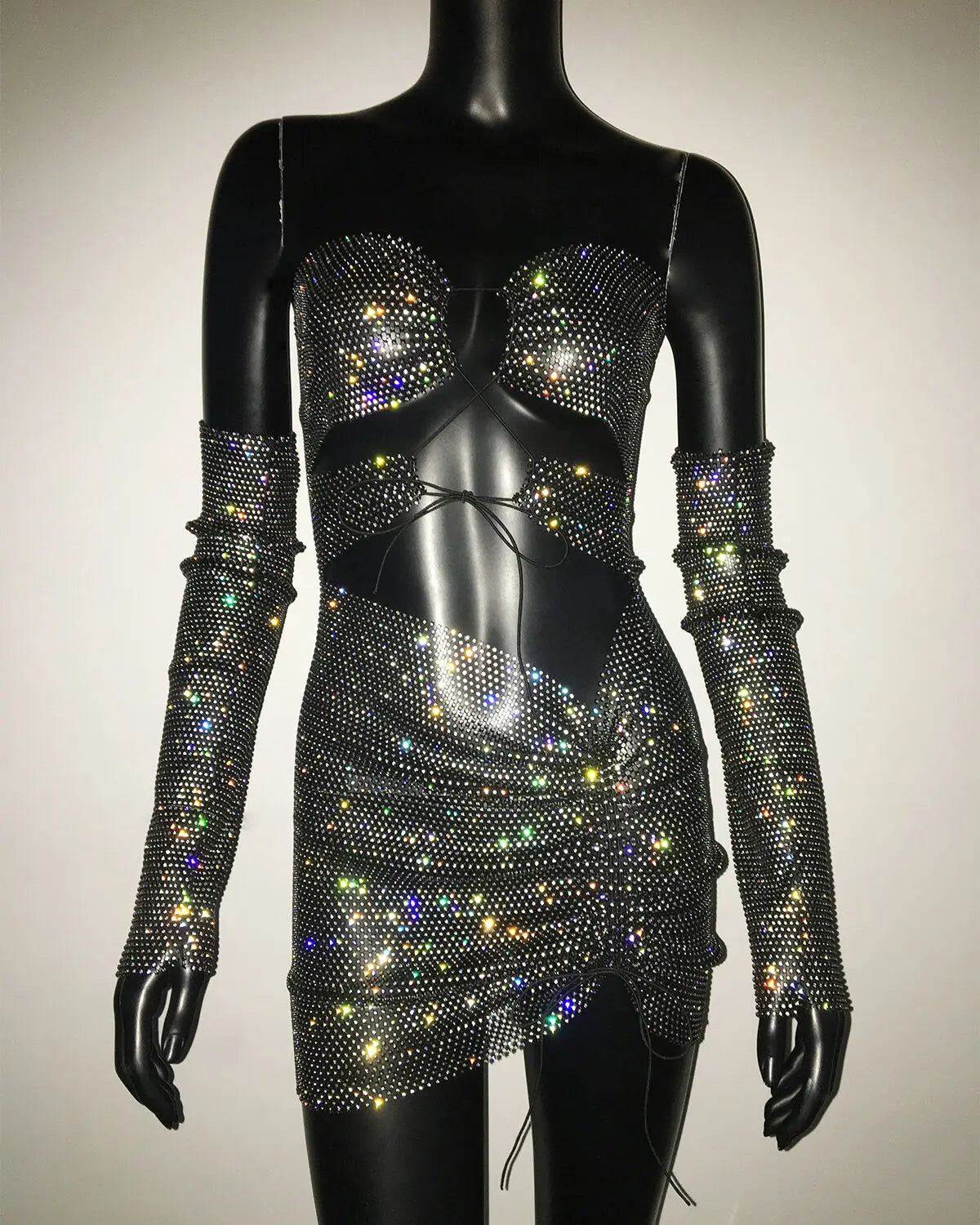 Women Sexy Two Piece Sets Strapless Rhinestone Diamond Crop Top