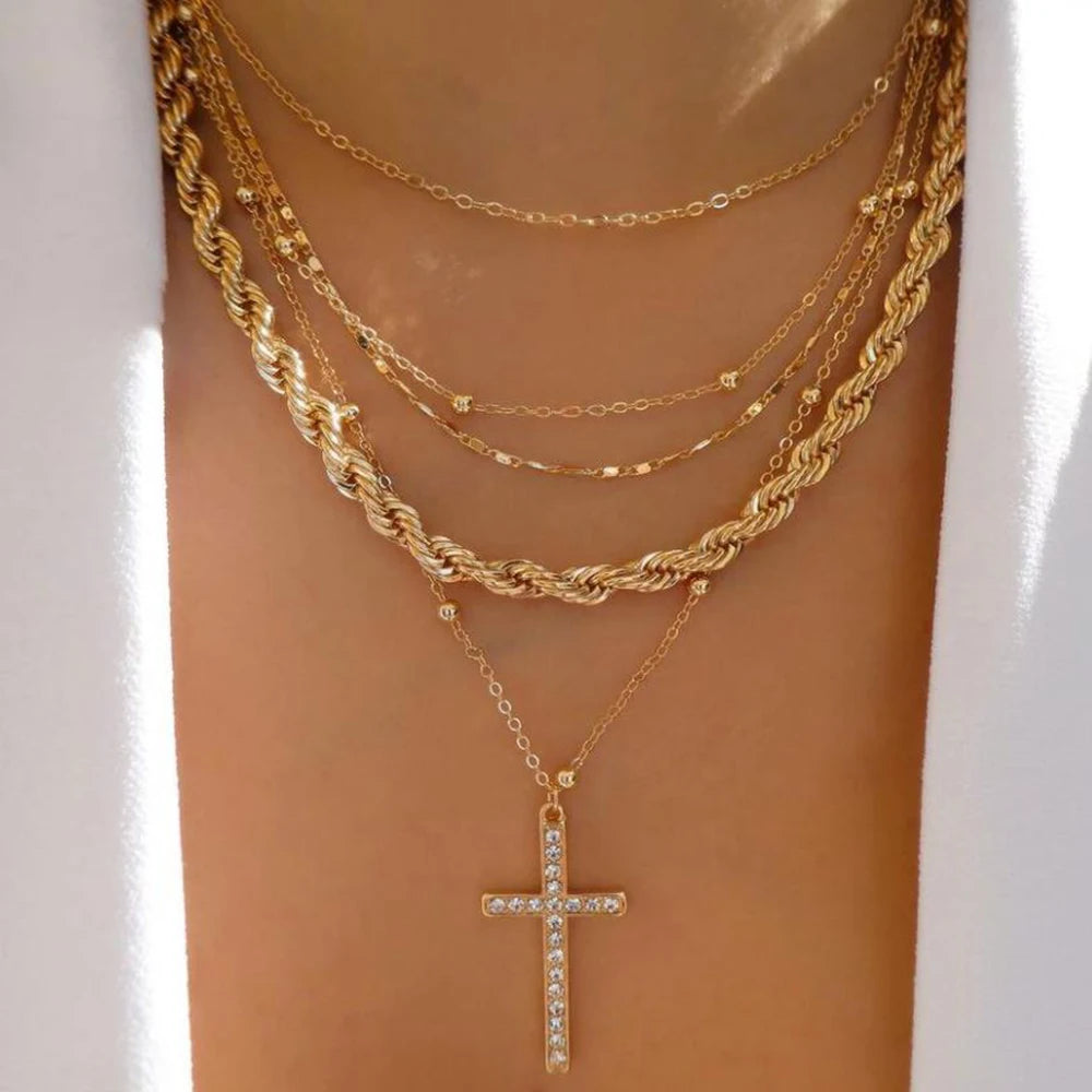 Boho Gold Multi-Layer Crystal Necklace