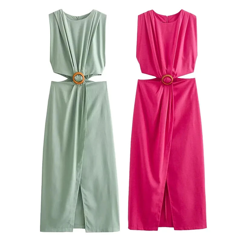 Summer Dress For Women 2024 Solid Waist Hollow Out
